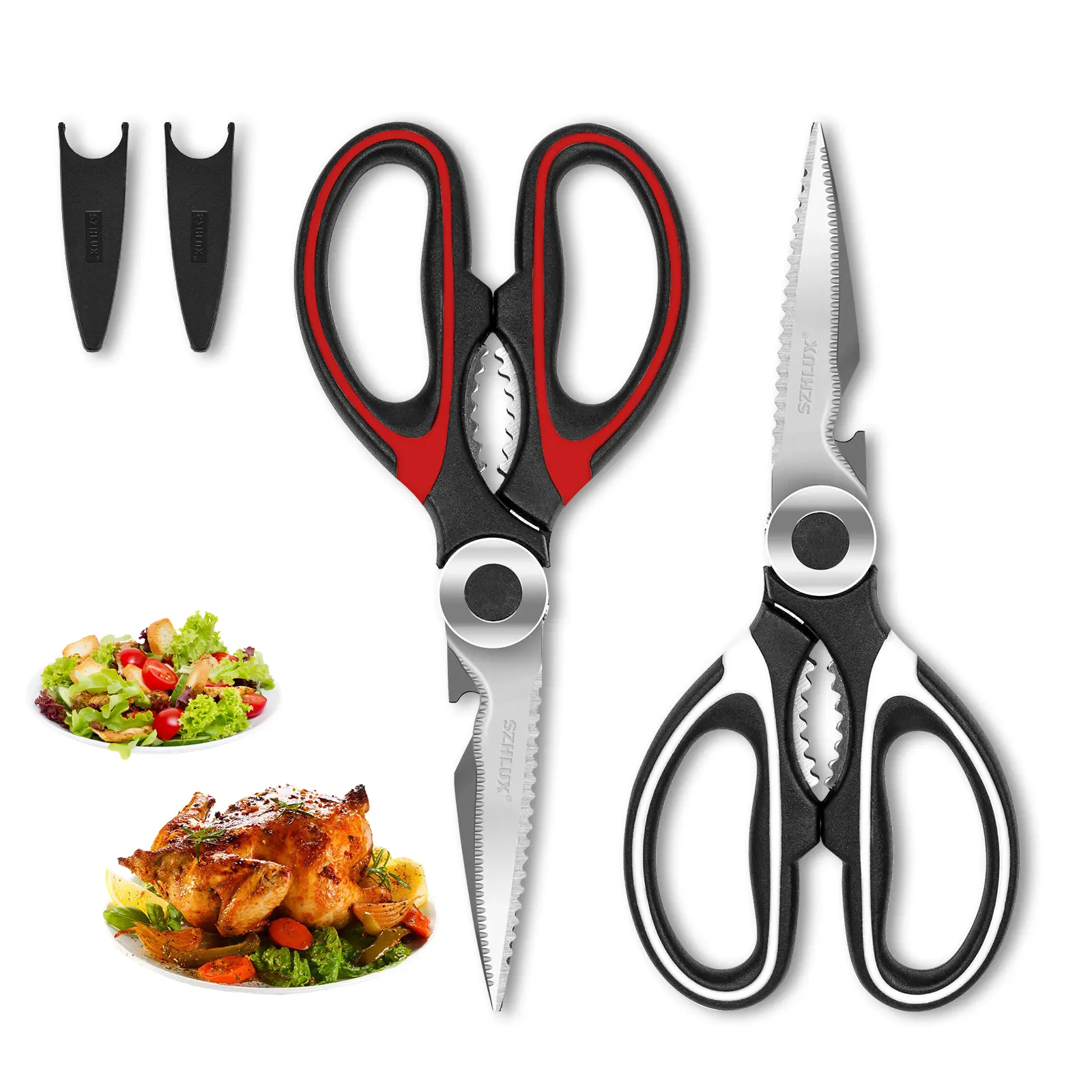 SZHLUX 2-Pack Kitchen Scissors Heavy Duty, Premium Sharp Kitchen Shears for Food, Meat, Fish, Bones, Poultry, and Vegetables, Multi-Purpose Stainless Steel Cooking Scissors