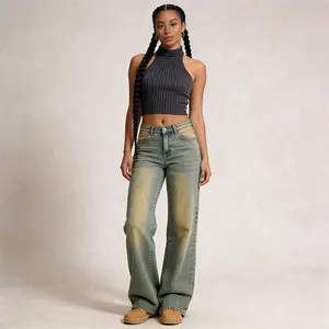 90s Retro Y2K Aesthetic High Waisted Baggy Denim Pants for Women Loose Wide Leg Mom Jeans Casual Fashion Streetwear