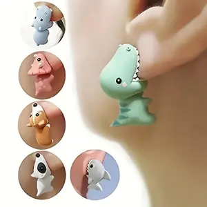 "Charming" 14-Piece Cute Animal Earring Set - Dinosaur, Puppy, and Whale Designs - Fun Clay Bite Jewelry Gift Fun Gifts and Accessories