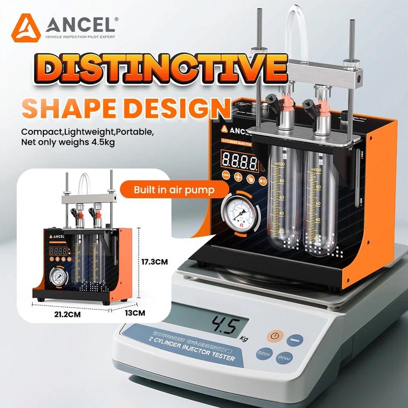 ANCEL JC200 2-Cylinder Injector Cleaner Tester Machine for Car & Motorcycles, Pressure Adjustment Built-in Air Pump 12V Auto Motocycle Tester Tools
