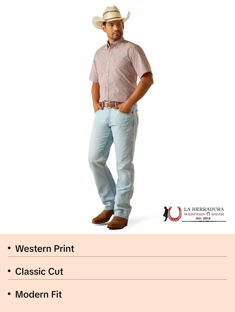 ARIAT MENS Welch Red Short Sleeve With Western Print - 8749