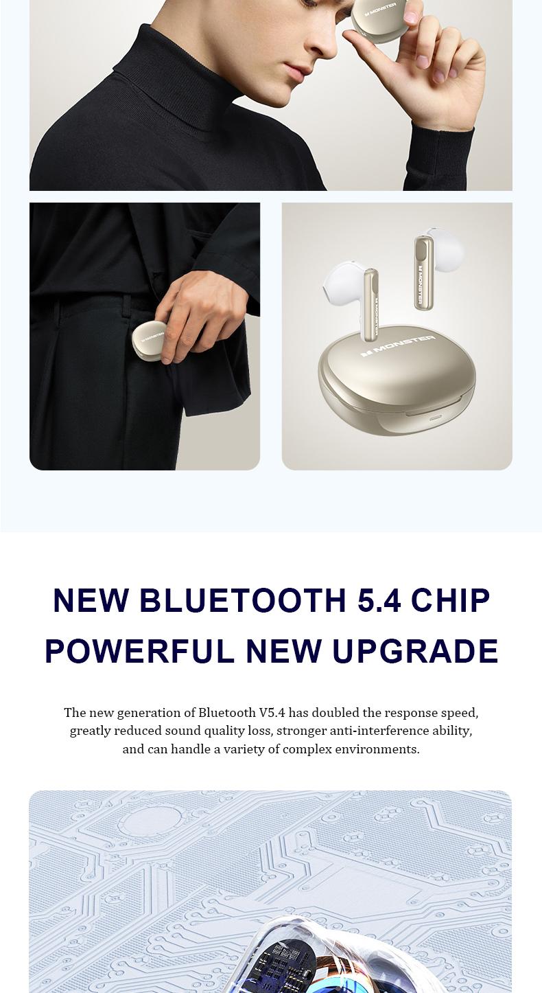 Monster Earbuds Real-Time, Voice-to-Text Recording, Baidu App Language Assistant, Noise-Cancelling Calls, Ultra-Light 0.13oz, Bluetooth 5.4 Headphones, 10-Min Quick Charge for 1-Hour Playback, Business Travel Learning, Gifts for Men & Women