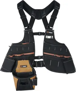 KUNN Leather Tool Vest for Men – Adjustable 37-Pocket Work Vest for Electricians, Carpenters, and Construction Workers