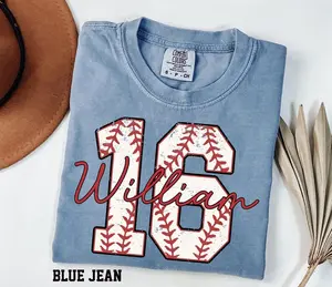 [Custom] Baseball Number Shirt, Comfort Colors Baseball Tee, Personalized Baseball Player Shirt, Baseball Fan Gift, Game Day, Sports Mom tee