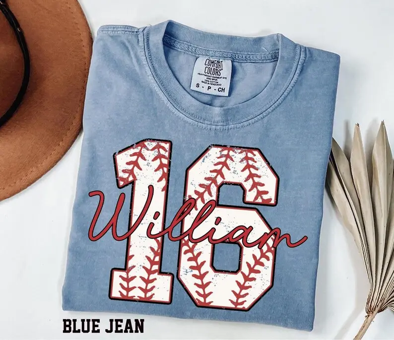 [Custom] Baseball Number Shirt, Comfort Colors Baseball Tee, Personalized Baseball Player Shirt, Baseball Fan Gift, Game Day, Sports Mom tee