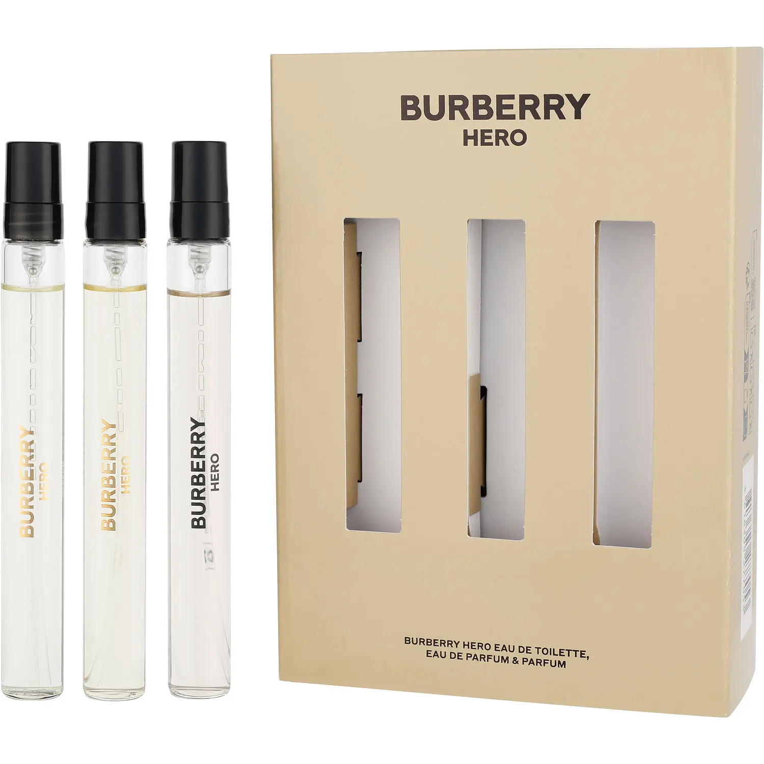 Burberry Hero Set-3 Piece Variety Eau De Parfum & Edt & Parfum And All Are 0.33 Oz Spray Mini For Men