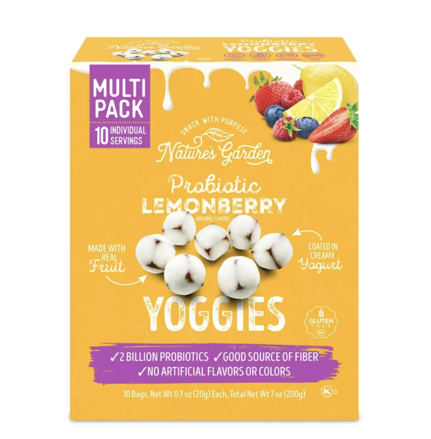 Nature's Garden Probiotic Lemonberry Yoggies - Flavor Free , Good Source of Fiber , Kosher and Non-GMO - 10 Servings