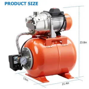 [FLASH SALE] Garvee 1HP Shallow Well Pump with Pressure Tank, Stainless Steel, 115V Irrigation Pump, Automatic Water Booster Jet Pump for Home, Garden, Lawn