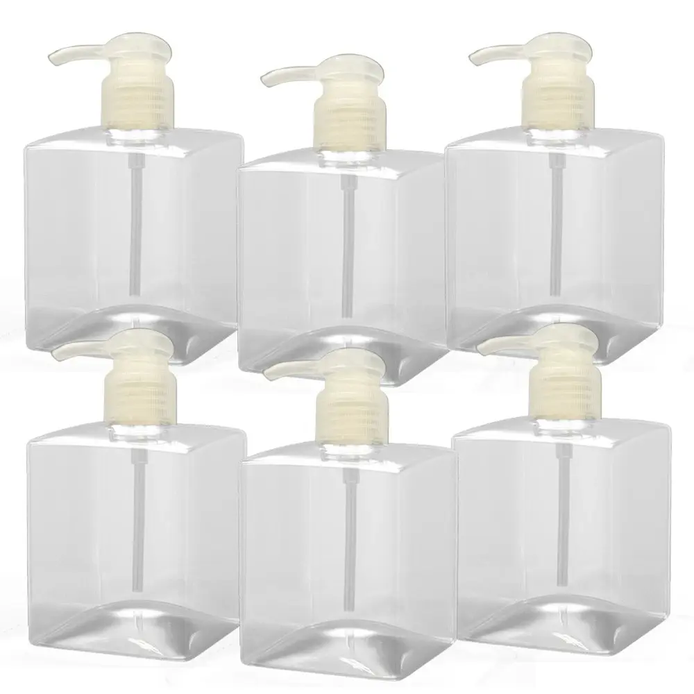 6 Pk Clear Plastic Square Pump Bottles for Lotion, Soap, anything 8oz - Natural Color Pump