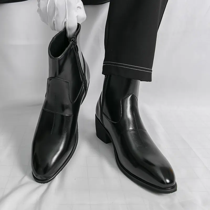 Mens Black Leather Ankle Boots Side Zipper Pointed Toe Dress Boots Vintage  Cuban Heel Formal Footwear for Office Wedding and Business Casual - TikTok  Shop