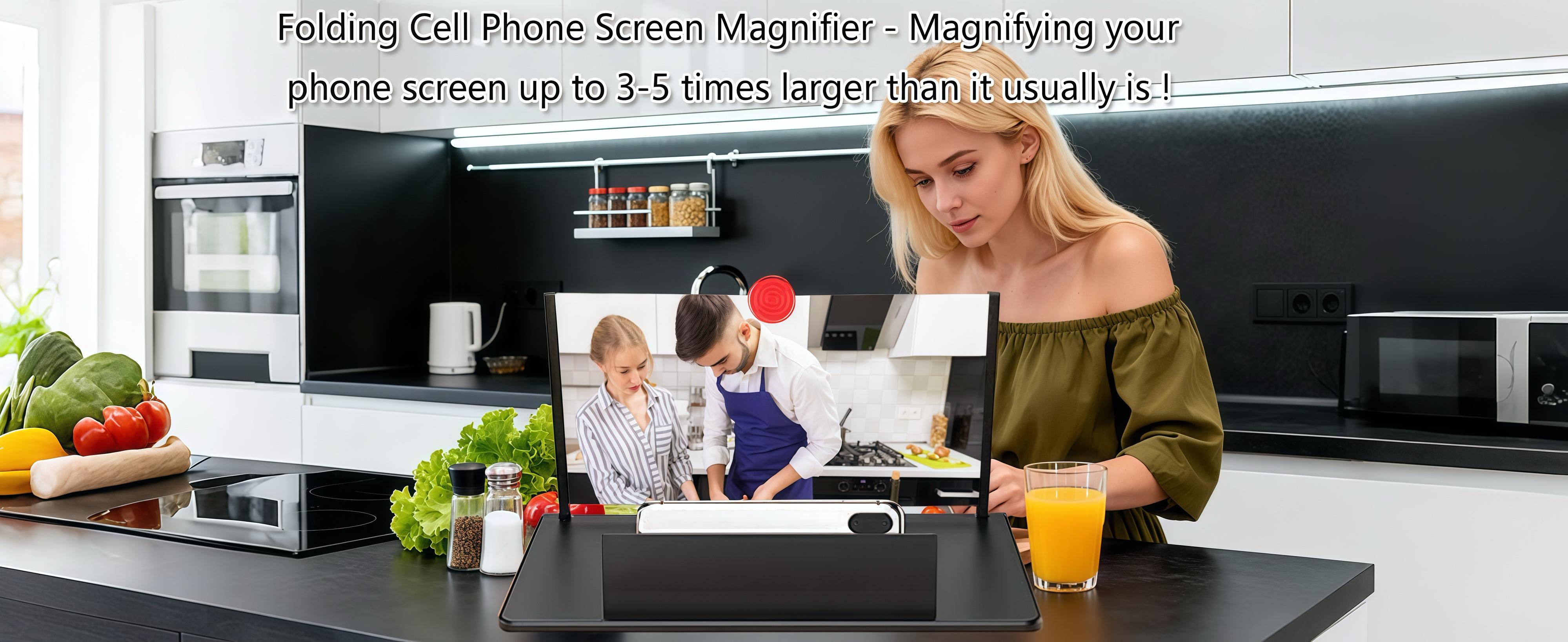 12" Screen Magnifier,3D HD Mobile Phone Magnifier Projector Screen Enlarger for Movies, Videos, and Gaming,Foldable Cell Phone Stand with Screen Amplifier,Supports All Smartphones (Black, 12inch)