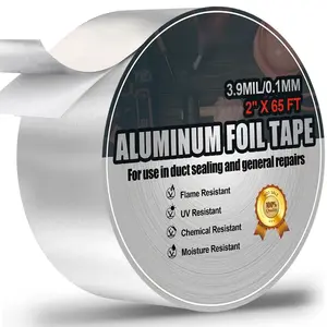 Aluminum Foil Duct Tape Heavy Duty Waterproof Premium Silver Metal HVAC Heat Tapes 2"x65Feet 3.9mil High Temperature Dryer Vent Insulation Tape for Ductwork Ducting Sealing Patching Furnace