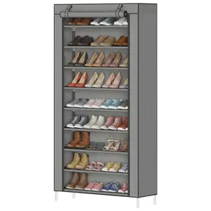 [TOP RATED - FLASH SALE]  Garvee 10-Tier Shoe Rack with Cover, Tall Free-Standing Shoe Organizer for Closet & Entryway, Large Capacity Shoe Shelf Holds 40–50 Pairs, Space-Saving Shoe Storage with Side Pockets, Grey
