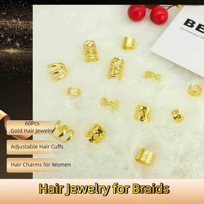 60PCS Hair Jewelry for Braids, Adjustable Dreadlock Hair Cuffs and Braid Rings, Loc Accessories & Hair Charms for Women Styling Decorations 60PCS Hair Jewelry for Braids, Adjustable Dreadlock Hair Cuffs and Braid Rings, Loc Accessories & Hair Charms for Women Styling Decorations