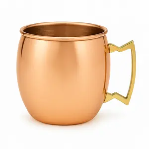Modern Home Handmade 16oz Solid Copper Mule Mug – Barrel Shaped Mug with Brass Handle & Smooth Texture (Single)