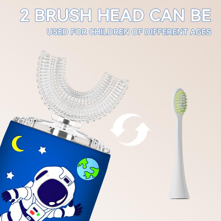 Children's U-shaped electric toothbrush | Children's automatic charging toothbrush | 360 ° U-shaped silicone brush head | Suitable for gentle cleaning of children aged 2-7 | Astronaut design