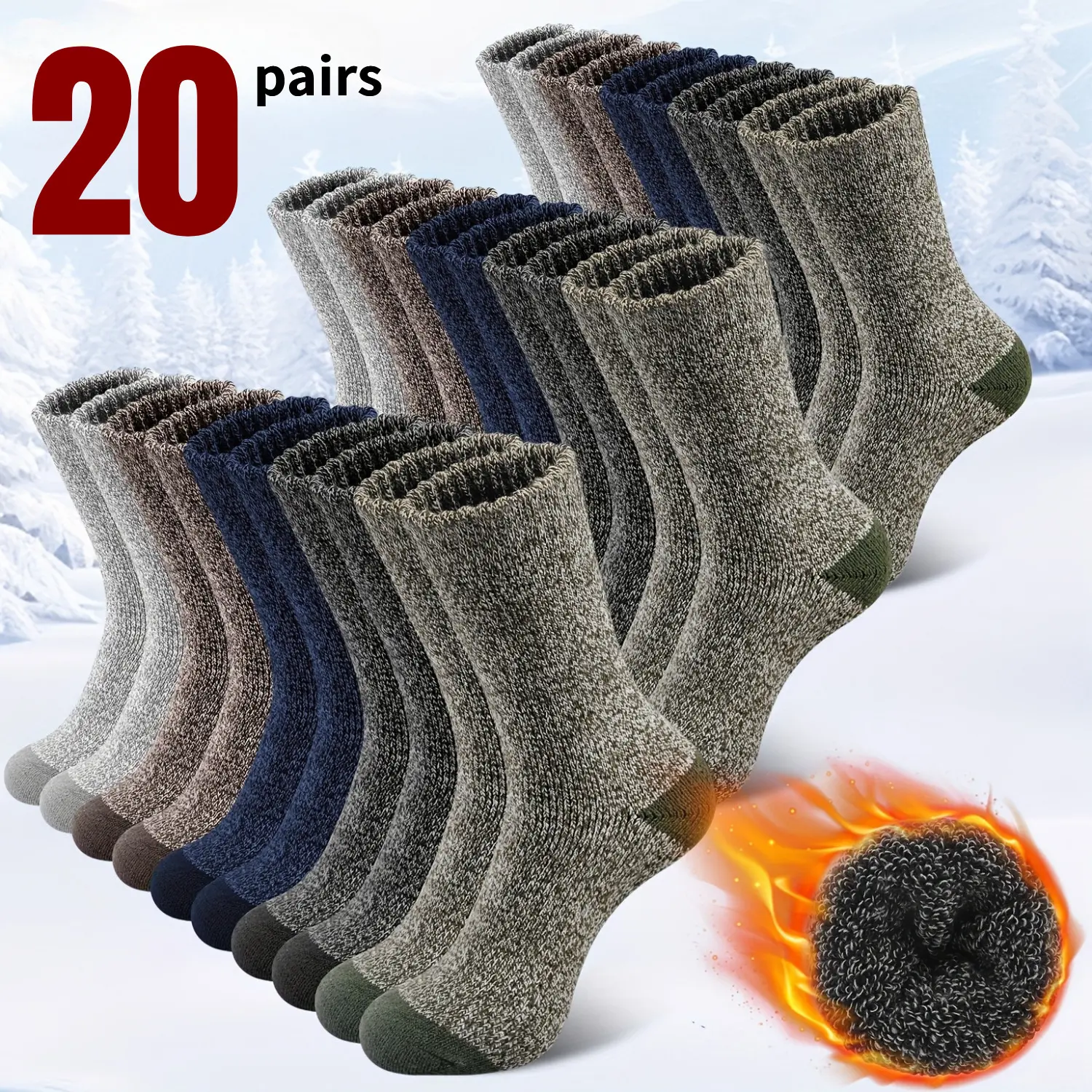 Men's Double-Thick Warm Knee-Length Casual Socks, 5/10/20 Pairs (5 Pairs Mixed A), Multi-Color, Quilted Top, Cartoon Design, Machine Washable, Comfortable for Autumn Winter Cold Weather, Outdoor Home Use, Gift-Suitable