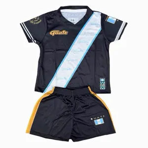 Guatemala Soccer Black Gold Unisex Jersey Team Logo and Contrast Binding