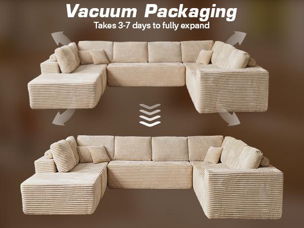 【4 Packages Shipping】Ovios Sectional Cloud Couch for Living Room, Modular Floor Sofa with Plush Corduroy, No Assembly Required, Big Comfy Couches Set with Fluffy Memory Foam, Stupendous U Shaped Sofas with Chaise Furniture Lounge
