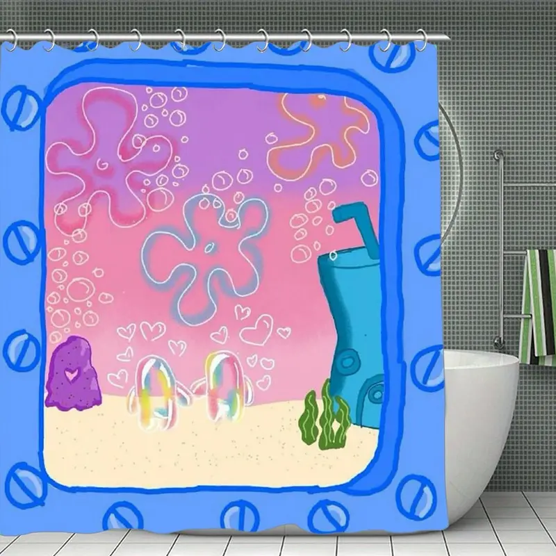 Sea Ocean Anime Bathroom Curtain,Cute Beach Ocean Shower Curtain,Funny Cute Waterproof Fabric Shower Curtains for Bathroom,72x72 Inches