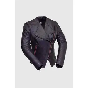 Chrome Chic Women's Fashion Leather Jacket - 100% Lambskin Leather Chrome-Finish Hardware Tailored Fit Jet Black & Metallic Silver Bodycon Coats Designed in NYC - Faux, Womenswear