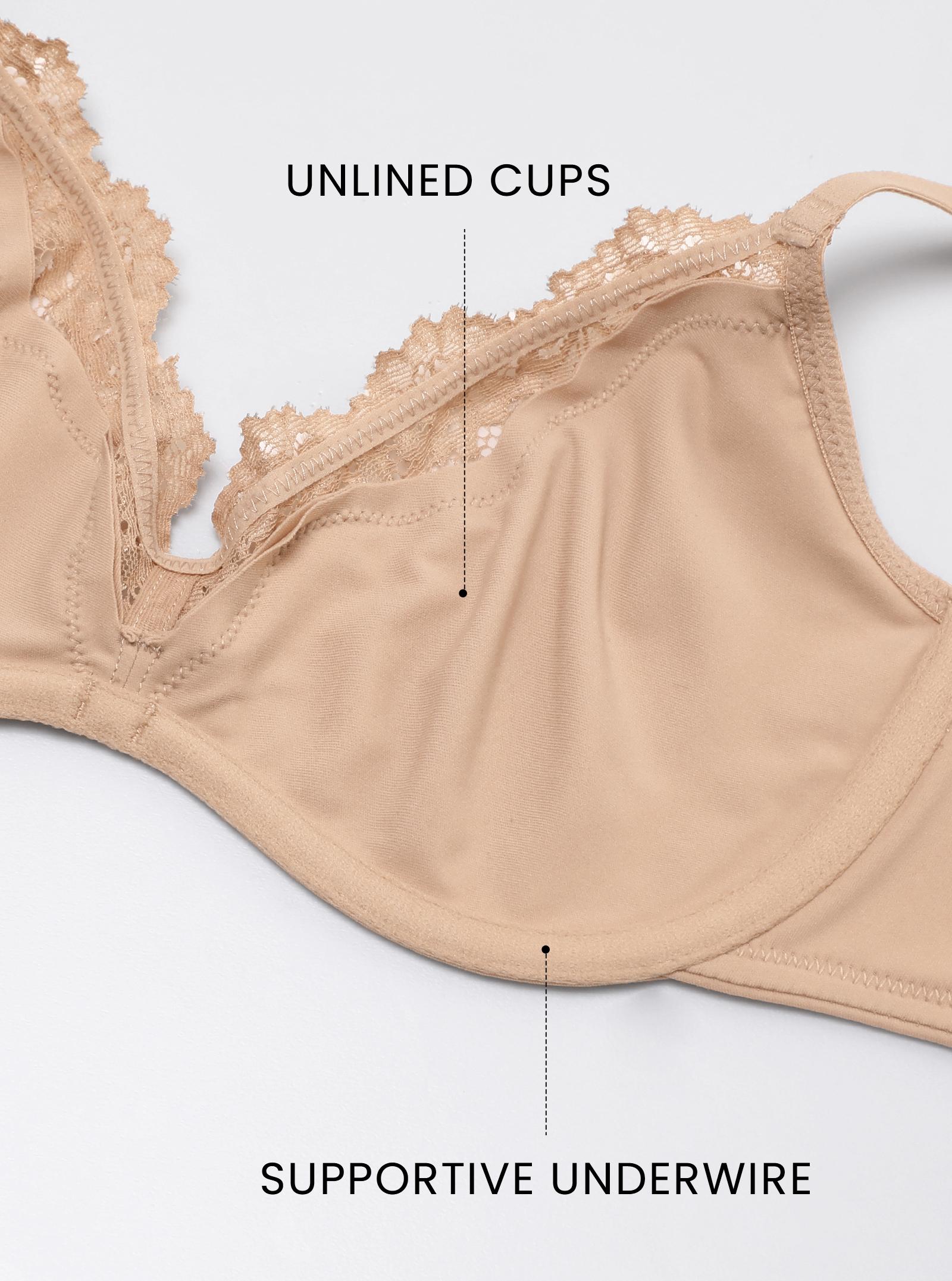 DOBREVA Women's Unlined Plunge Scoop Bra Lace Trim Balconette Sexy Underwire Demi Bras Deep V