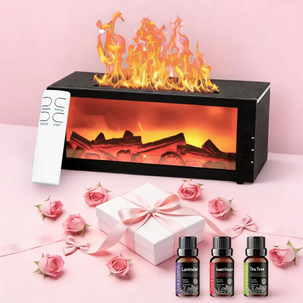 300ml Colorful Flame Fireplace Diffuser Aroma Diffuser - USB Powered Desktop Humidifier Set with Aromatherapy Function, Timer, Remote Control, Auto-Off Protection, Bourbon Scent, Sleep Aid for Home Decor Relaxing Gifts,back to school,back to school haul