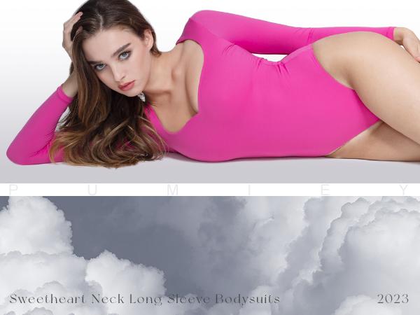 PUMIEY Sweetheart Neck Long Sleeve Bodysuit Snap Closure Womenswear skims Tops Underwear Lady Comfort Longsleeves Basic Minimalist bodysuit  chanclas candice  swanepoel