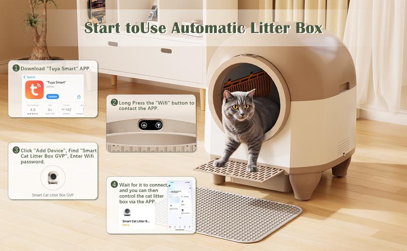 Warcat Smart Low-Noise Auto-Cleaning Litter Box 90L Self Cleaning Cat Litter Box APP-Controlled via 2.4G WiFi with Smart Sensors, Safety Protection, Easy Maintenance, Easy Setup & Clean February Faves