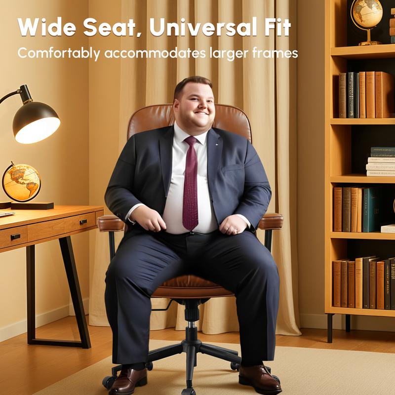 【Jumpstart Sale】Ovios Oversized Home Office Chair, Extra-Wide Seat, Built for Big & Tall Comfort, Mid-Century Modern Faux Leather Chairs with Thickened Cushions, Comfy High Back Swivel Rolling Executive Computer Armchair