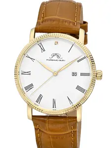Porsamo Bleu Veritas 1 Men’s Quartz Dress Watch – Brown Leather Strap, Gold-Tone Case, Roman Numeral Dial – SR626SW Silver Oxide Battery | Model 1361DVEL