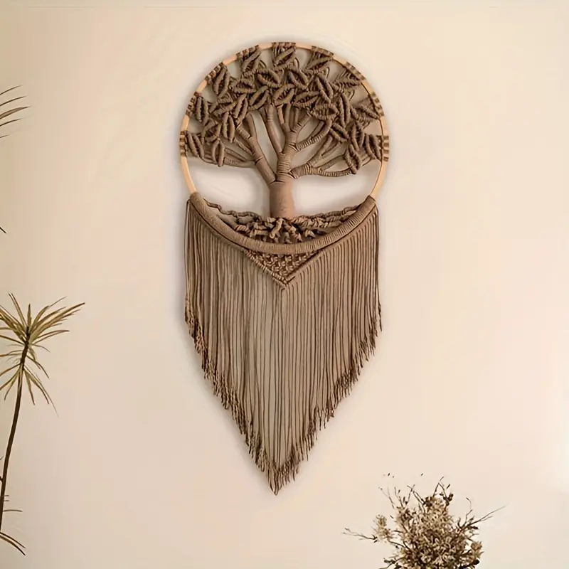 1pc Tree of Life Macrame Wall Hanging - Hangable Chic Decor, Handmade Boho House Accent, Aesthetic Living Room Piece, Thoughtful Gift for Teen Girls & Moms, Handmade Style Hanging Decor
