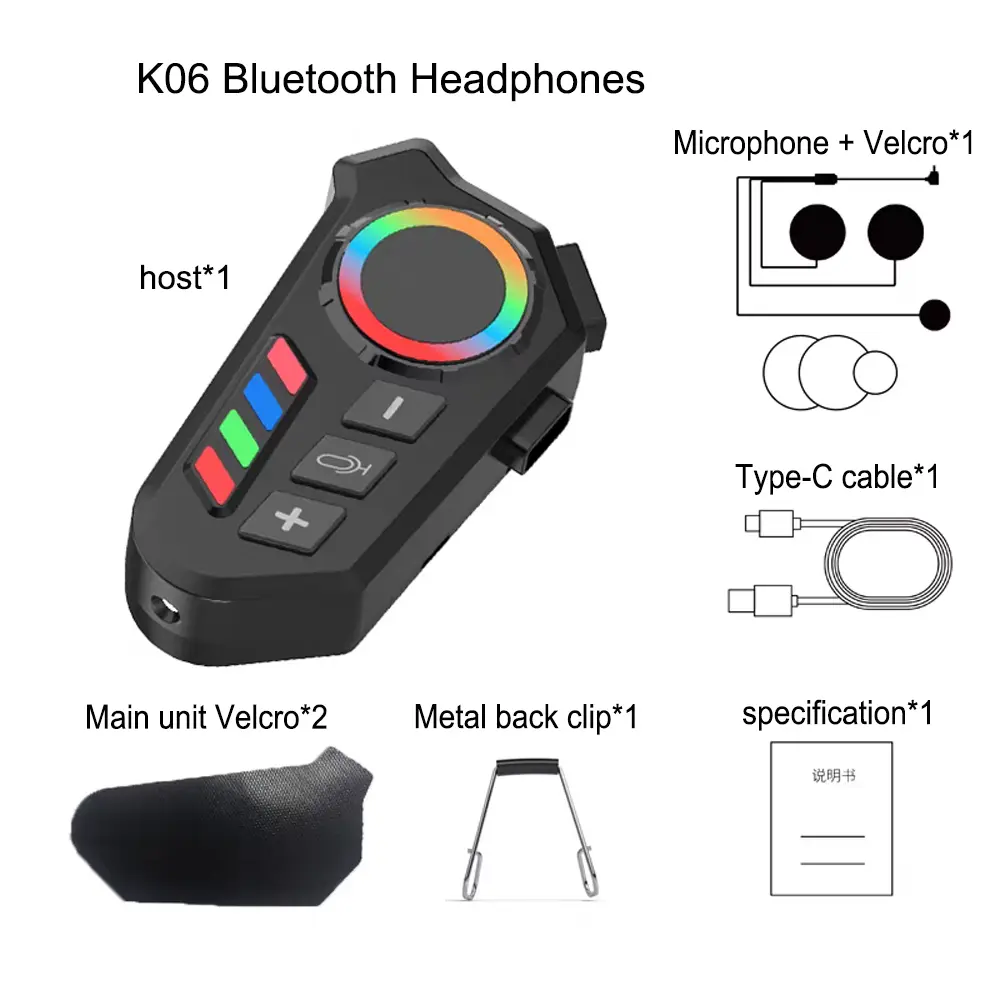 Motorcycle Bluetooth Headset with AI Active Noise Cancellation, Wireless 5.3 Helmet Speakers, Fast Charging, USB Type-C, Velcro Pads, Split Unit, Compact Universal-Fit Accessory for Full-Face & Retro Helmets, Easy Installation & AI Voice Assistant Key
