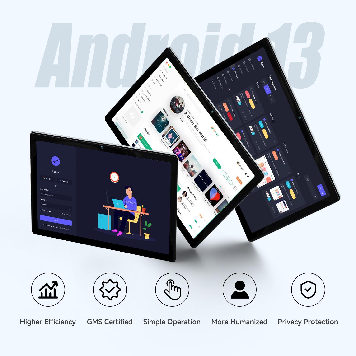 Aeezo Tablet 10.1 Inch Android 13/14  Quad/Octa-Core 64GB ROM, Big Screen, Brightly Color, Large Capacity And Low Consumption, Learning Tablet
