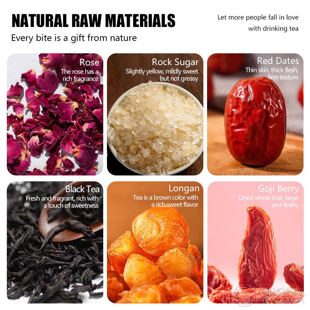 Rose/Osmanthus Baked Milk Tea 1 Carton 6 Drinks With Red Dates, Rock Sugar, Longan, Goji Berry, New Zealand Milk, Golden Needle Black Tea