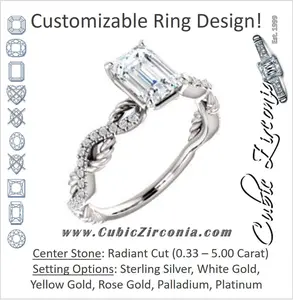 Cubic Zirconia Engagement Ring- The Janneth (Customizable Radiant Cut Design with Twisting Rope-Pavé Split Band)
