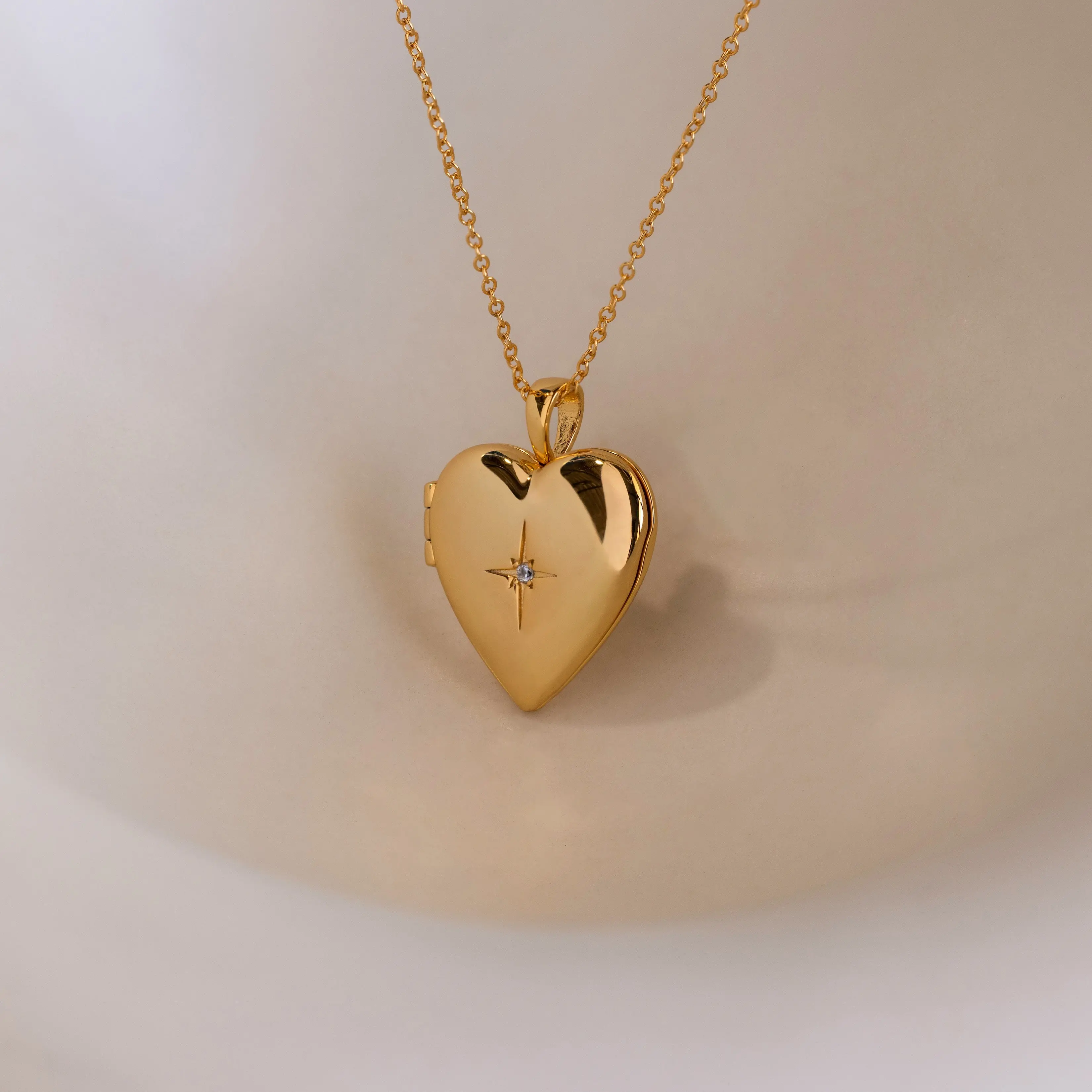North Star Heart Locket Necklace by Caitlyn Minimalist - Celestial Diamond Heart Pendant Necklace in Gold & Silver - Crystal Jewelry - Birthday Gift for Her