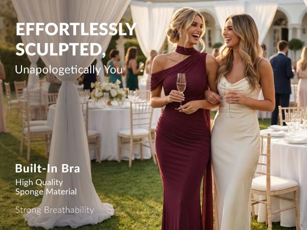 Curvysweet SDK0617A Elegant One-Shoulder Mermaid Maxi Dress With Built-In Bra, Ruched Bodycon & Extra-Long Mesh Tulle Tie, For Christmas, New Year, Wedding Guest, Prom, Formal Dinner, Cocktail Party, Vacation Evening Gown