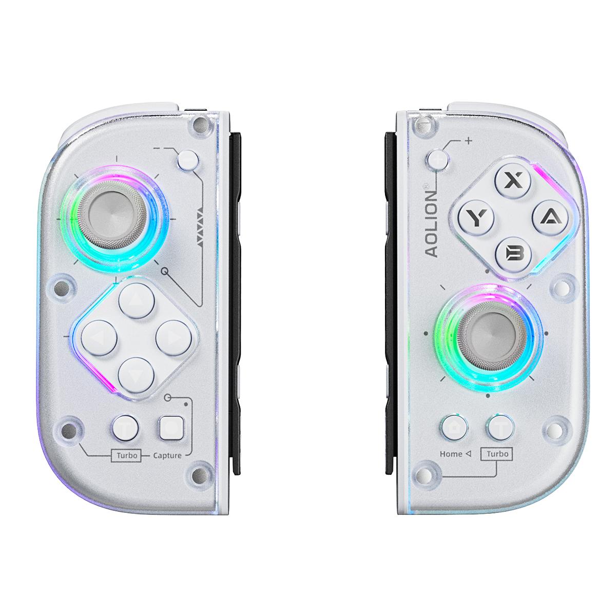 AOLION J20 Detachable Handheld Controller for Switch – Designed for Switch & Switch OLED Handheld Mode, Bluetooth Compatible with Switch 2, Hall Effect Joysticks, RGB Lighting, Clicky Mechanical Buttons, Motion Control, Ergonomic Grip, Transparent Shell