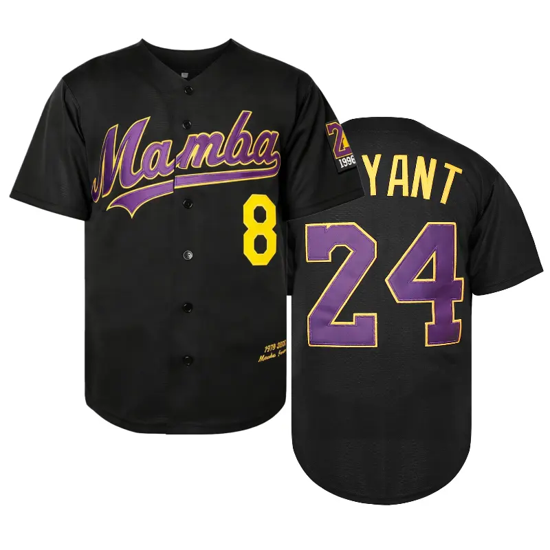 Men's Baseball Jersey with "Mamba" Print & 24 Number - Loose-Fit, V-Neck, Short-Sleeve Professional Sports Top for Casual Wear, Outdoor Activities