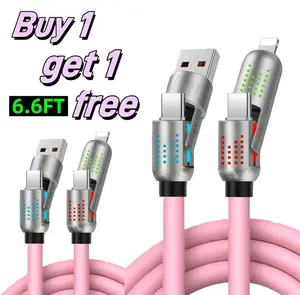 [Buy 1 get 1 free]-6.6FT 4-in-1 USB-C Cable, PD Fast Charging, Data Sync, EXAVON USB-A, Type-C, Lightning,  Aluminum, Compatible