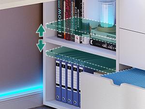 Yitahome L Shaped Desk with Power Outlets & LED Lights & File Cabinet, 55" Corner Computer Desk with 3 Drawers & 3 Storage Shelves, Home Office Desk with Bookshelf