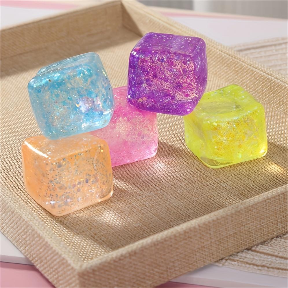 Ice Cube Squishy Toy| Large 5cm Glitter Ice Cube Squishy| Colorful Stress Relief Sensory Fidget| Soft & Relaxing Squish