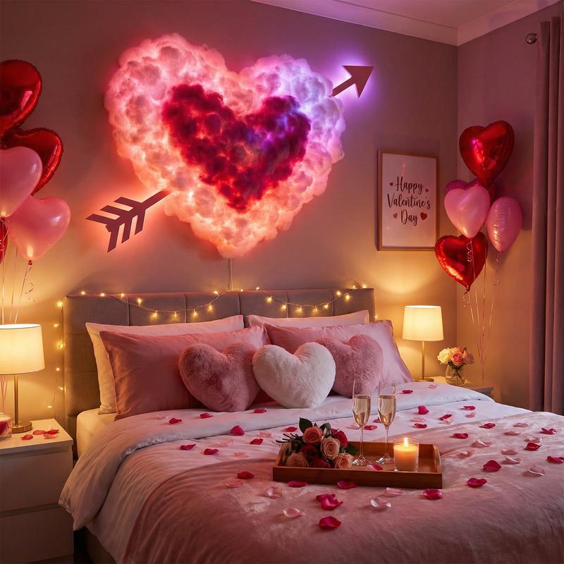 DIY romantic couple ambient light, LED cloud light strip with music rhythm, vivid glow, perfect for Valentine’s Day gifts, offices, parties, cafés, and hotels, dynamic visual effects | Bedroom ambiance | Decorative light | Includes a 5 m light strip kit.