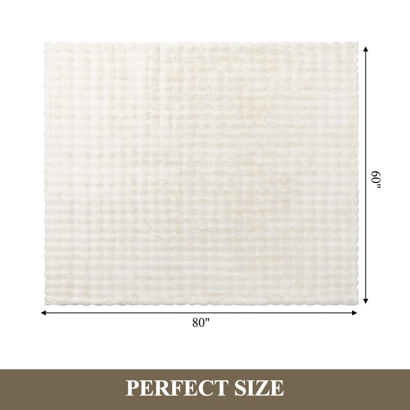 【TikTokShopHolidayHaul】LOKHOM Faux Rabbit Fur Blanket-Pillow not included- Bubble Blanket-Luxury Plush Velvet Throw, Ultra-Soft Fleece, Warm Cozy Winter Blanket for Couch-Elegant, Bed, Sofa, Lightweight, solid color comfy blanket, family gift