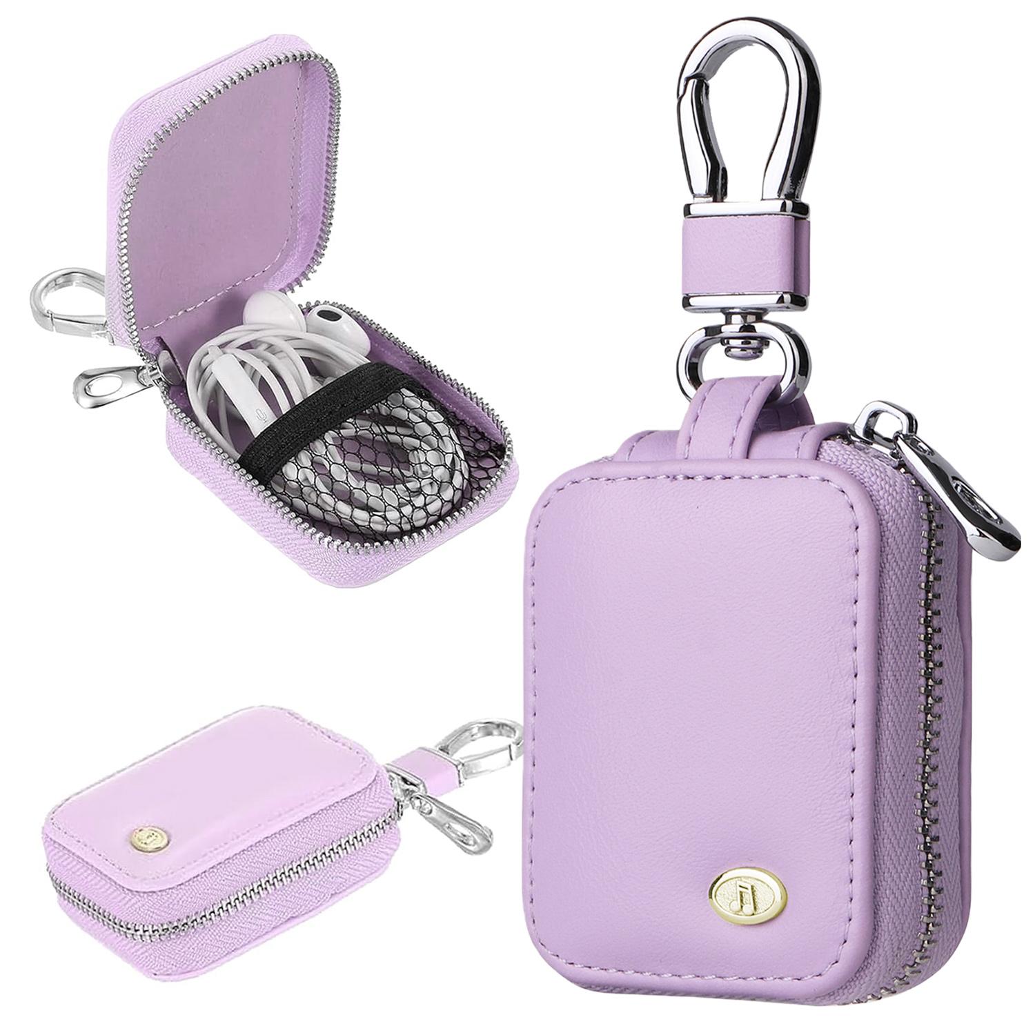 Mini PU Leather AirPods Case with Keychain, Zipper Earphone Storage Bag Compatible with AirPods 1/2/3/4/Pro/Pro 2, Waterproof Dustproof Protective Pouch for Wireless Earbuds, Travel & Daily Use