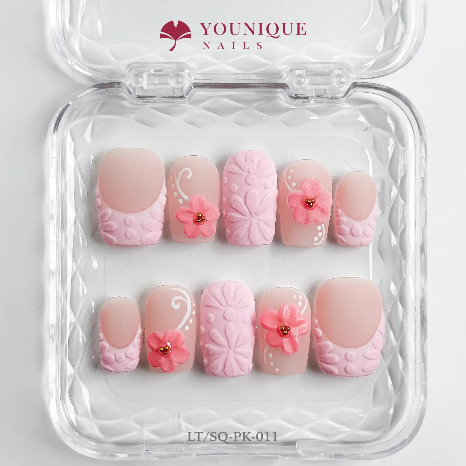 Younique Nails Short Square Press-On Nails Multi-Pack (10PCS) - 100% Handmade Reusable Poly Extension Gel, White Pearlescent Shimmer, Sparkly Studded Rhinestone, Glitter Cat Eye Chic Art Crème, Handmade Press On Nails