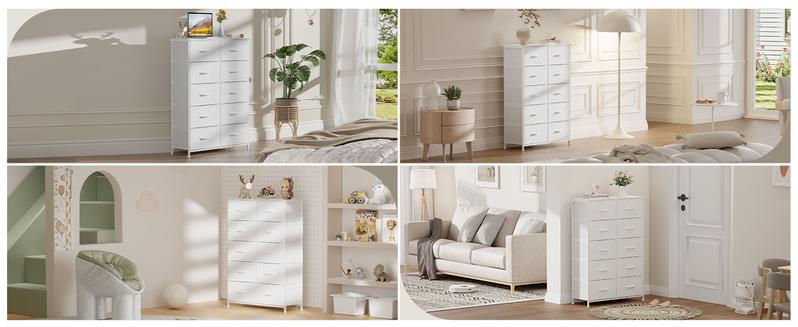 Tall Drawer Organizer Storage Drawers Fabric Storage Tower with 10 Drawers, with Fabric Bin, Wood Top for Bedroom, Closet