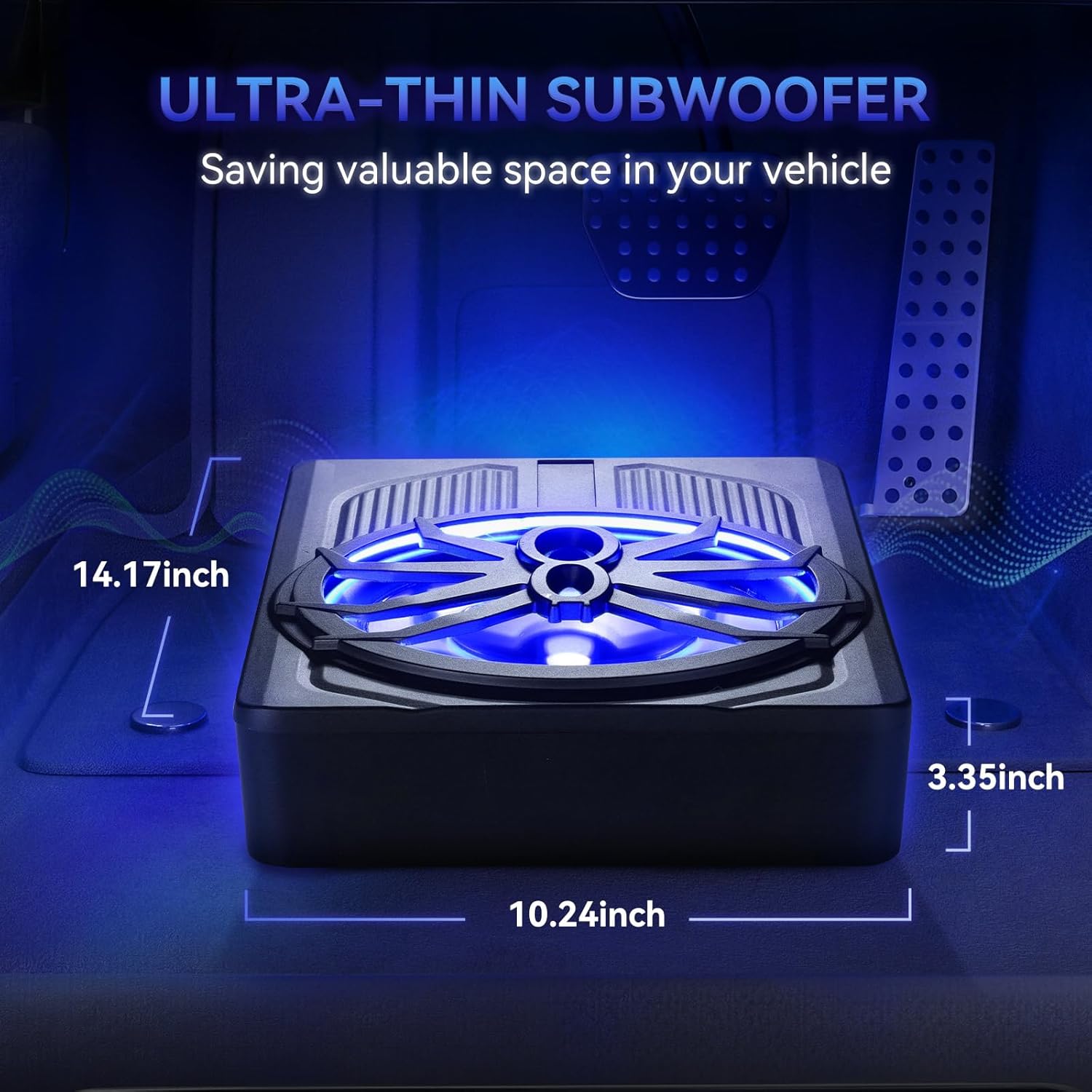 ANDEMAN Car Subwoofer amplifier, Ultra-thin10" Large-caliber subwoofer with Blue LED Ambient Light, 800W Stereo Surround Sound built-in amplifier, High/Low Level Input for Car/Truck ANDEMAN Car Subwoofer amplifier, Ultra-thin10" Large-caliber subwoofer with Blue LED Ambient Light, 800W Stereo Surround Sound built-in amplifier, High/Low Level Input for Car/Truck