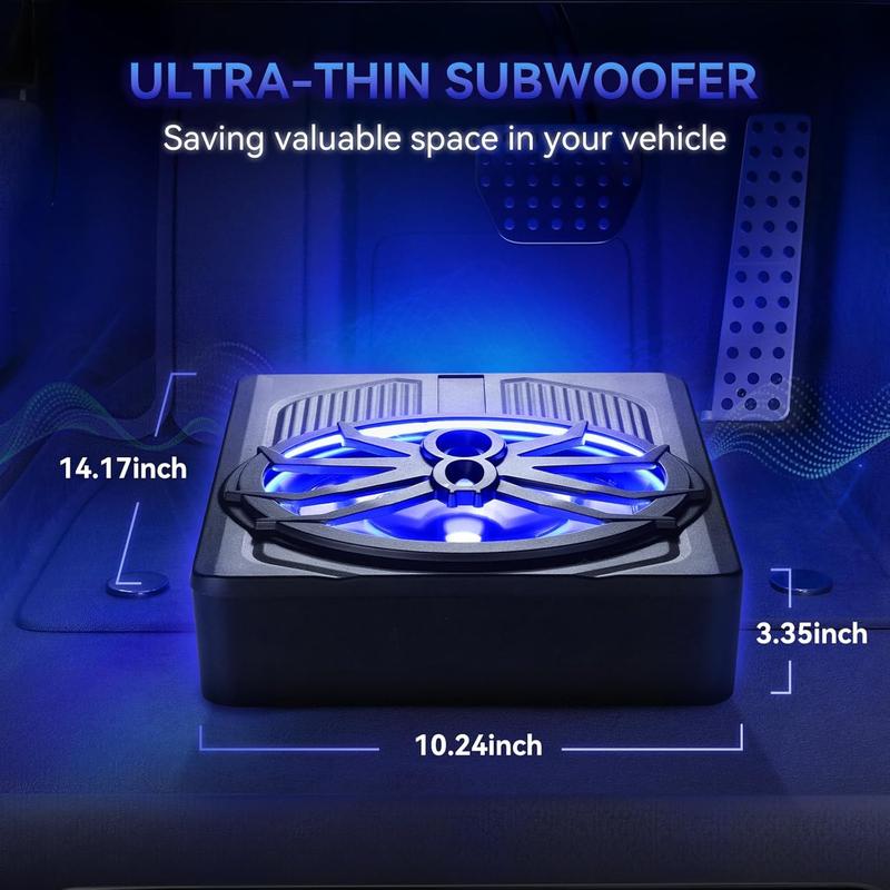 ANDEMAN  Car Subwoofer amplifier, Ultra-thin10" Large-caliber subwoofer with Blue LED Ambient Light, 800W Stereo Surround Sound built-in amplifier, High/Low Level Input for Car/Truck
